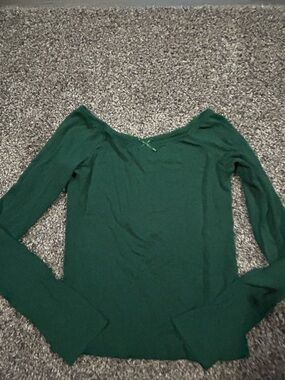 Dark Green Long Sleeve Scoop Neck Top